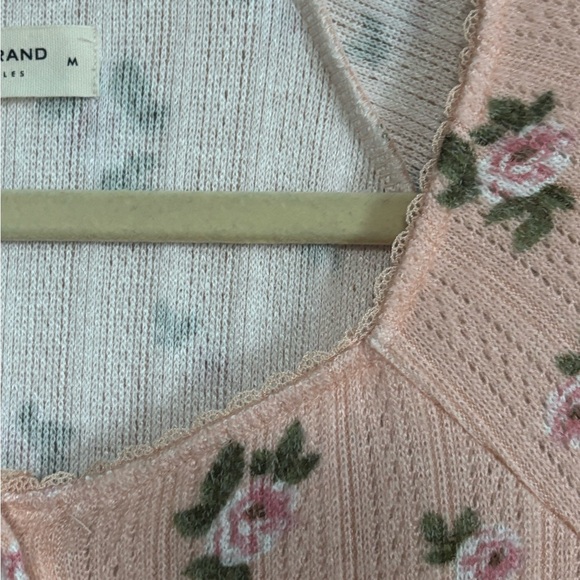 NWT Lucky Brand Pointelle Floral Pink Long Sleeve Button Up Cottagecore Shirt - Picture 13 of 14